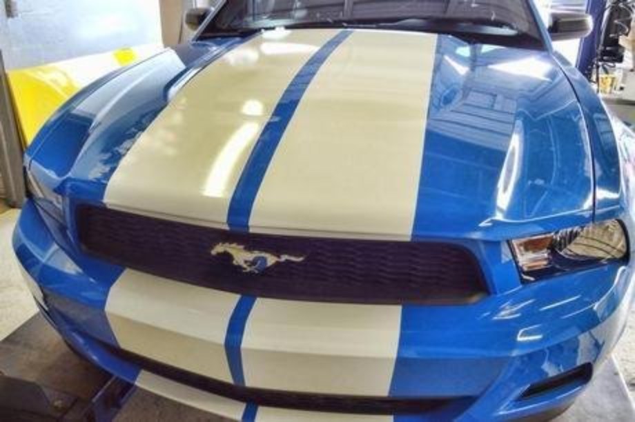 Custom striped Mustang refinished at Magic Paint & Body